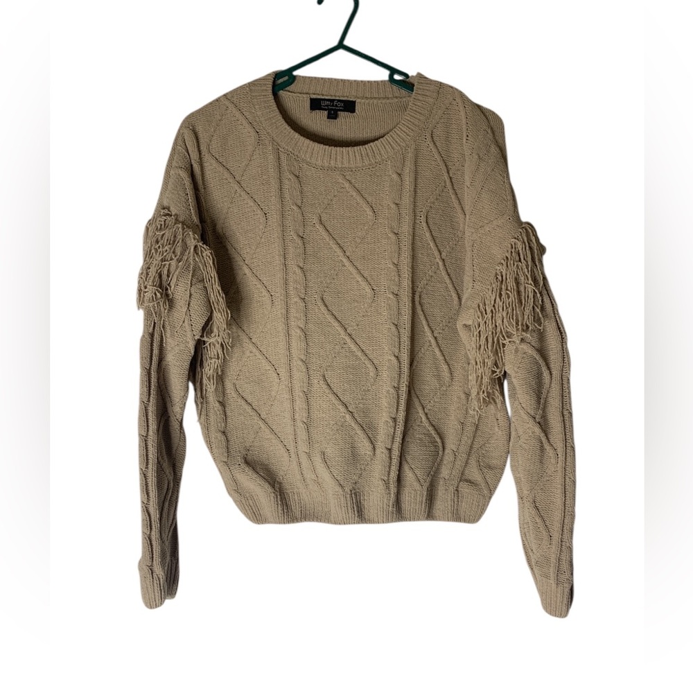 Witty  fox  young contemporary Fringe Detail Sweater Tan Size S